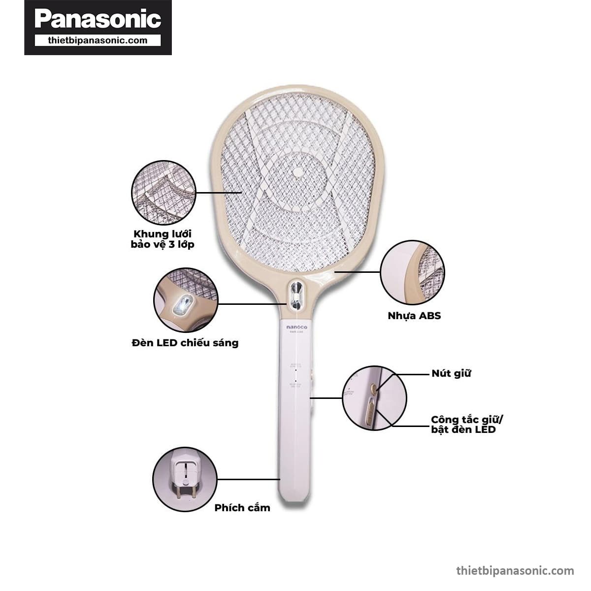 Cấu tạo từng thành phần của Vợt bắt muỗi NMR102BE