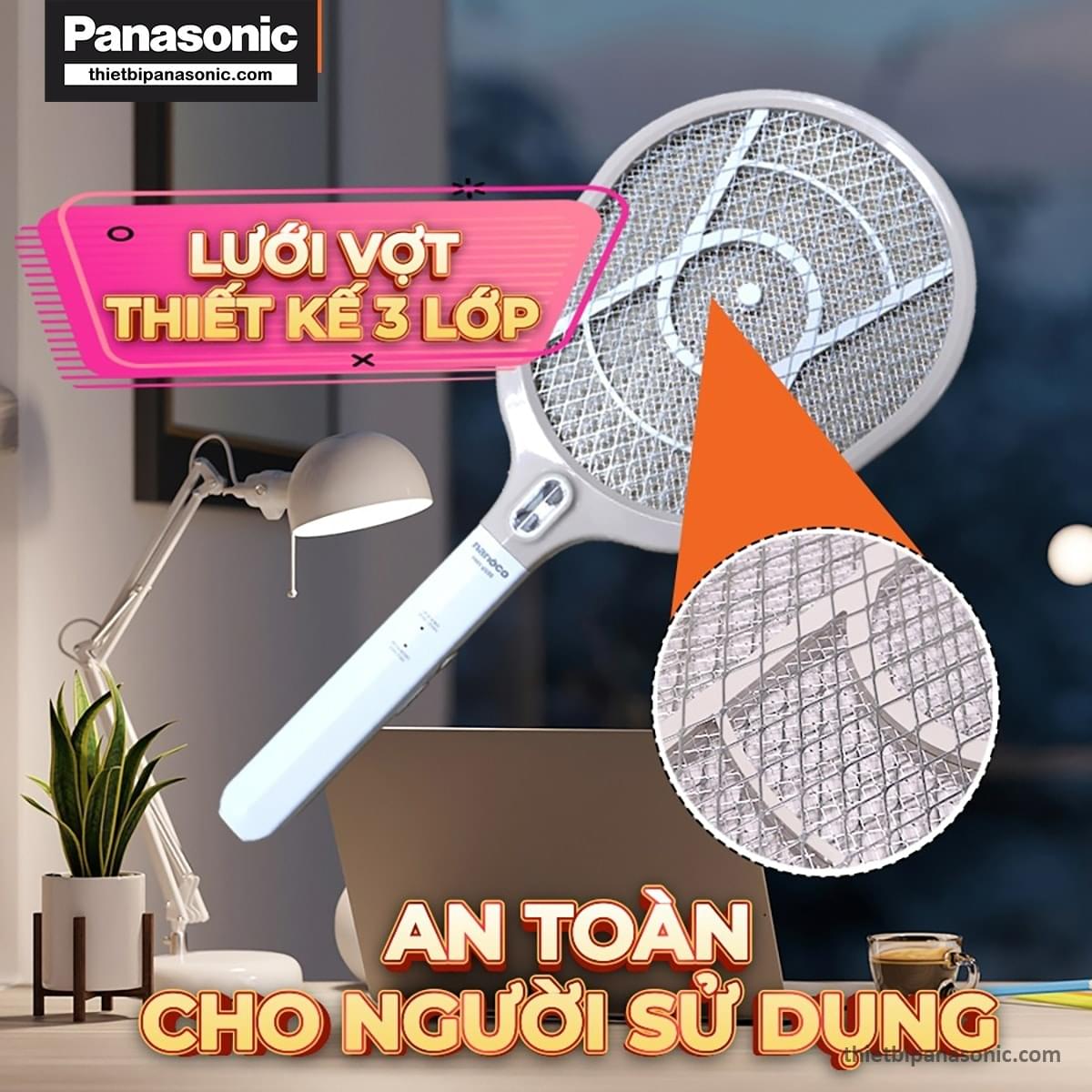 Vợt muỗi NMR102BE được thiết kế với lưới 3 lớp đảm bảo an toàn cho người sử dụng