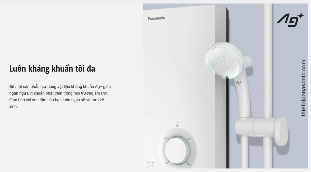 Máy nước nóng trực tiếp DH-4VS1VW với bề mặt sử dụng vật liệu kháng khuẩn giúp ngăn ngừa vi khuẩn có hại phát triển trong môi trường ẩm ướt