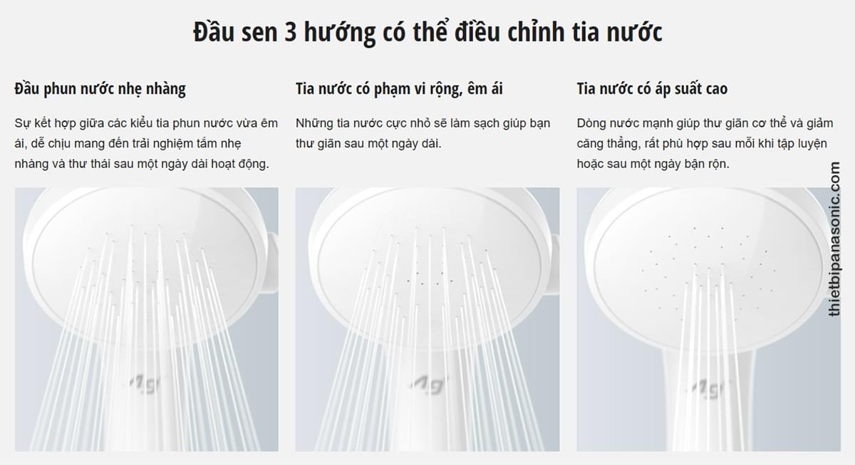 Máy nước nóng V-Series DH-4VS1VW được trang bị đầu sen 3 hướng linh hoạt điều chỉnh tia nước phù hợp với bất kỳ nhu cầu sử dụng nào của bạn