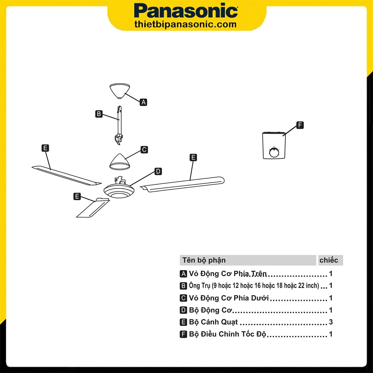 Cấu tạo các bộ phận của Quạt trần Panasonic F-60FV2-MS