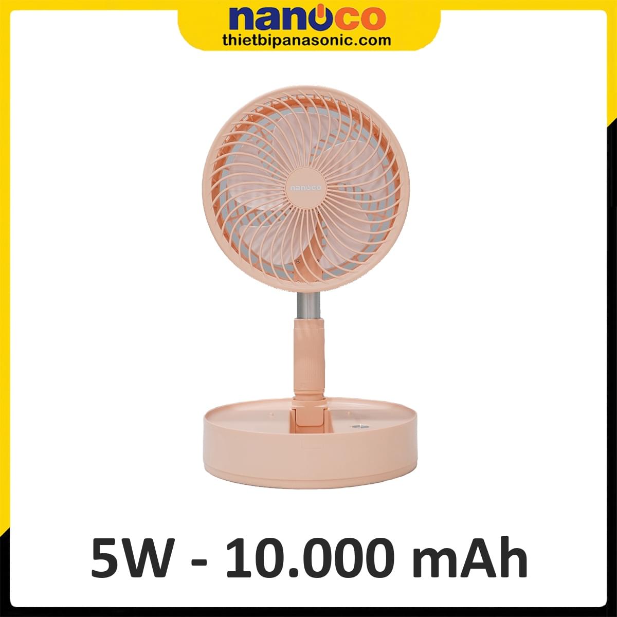 Quạt sạc điện gấp gọn Nanoco NFF1618P Màu Hồng 5W