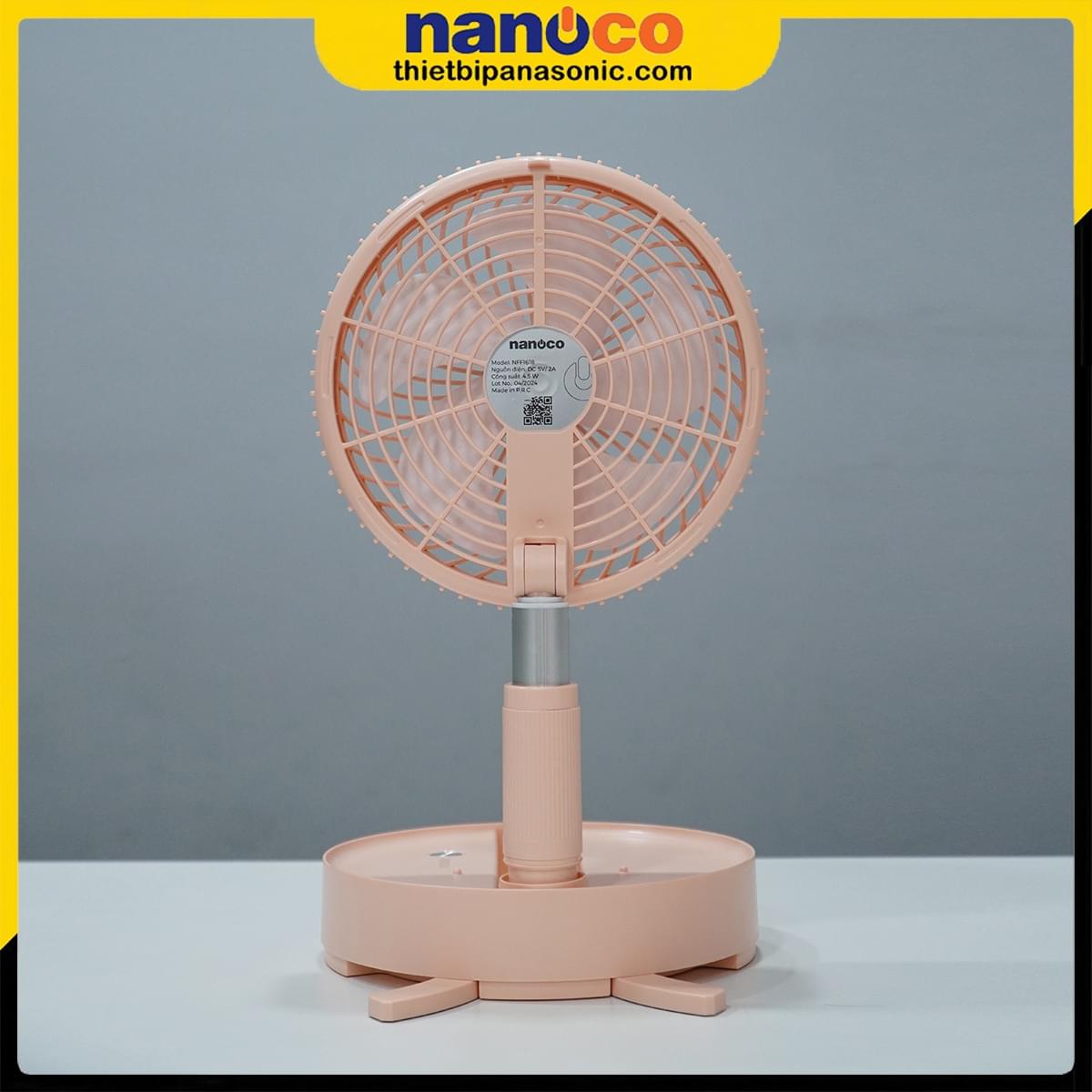 Mặt sau của Quạt tích điện thương hiệu Nanoco NFF1618P