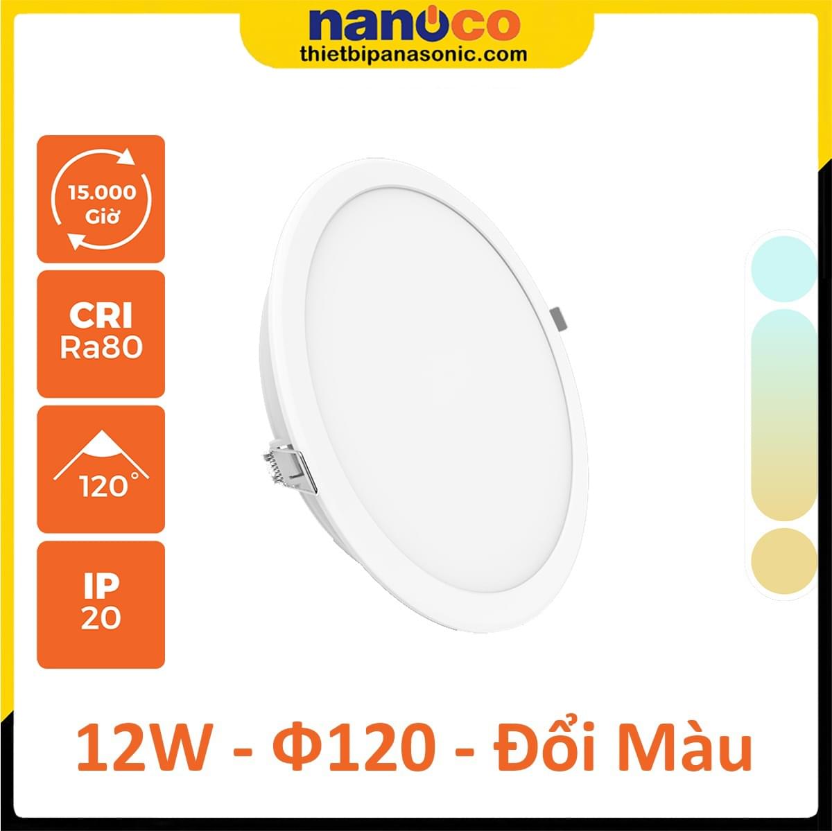 Đèn âm trần Nanoco Eco Series Đổi 3 Màu 12W NED12C - Lỗ khoét trần 120mm