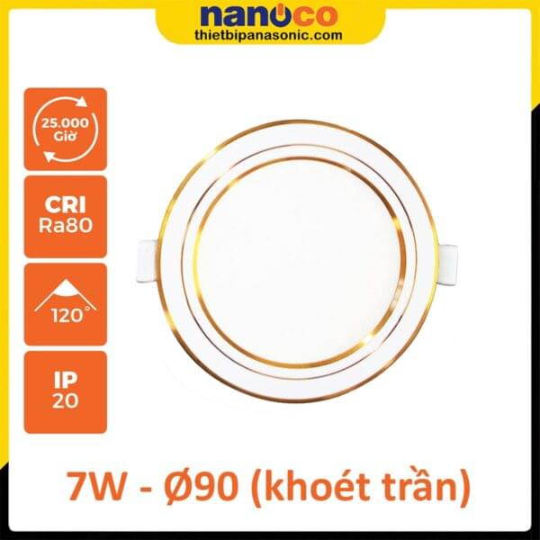 Đèn LED Slim Downlight Nanoco Hera Series Nanoco viền vàng 7W NSD076G90 (ánh sáng trắng), NSD074G90 (ánh sáng trung tính), NSD073G90 (ánh sáng vàng), NSD07CG90 (đổi 3 màu)