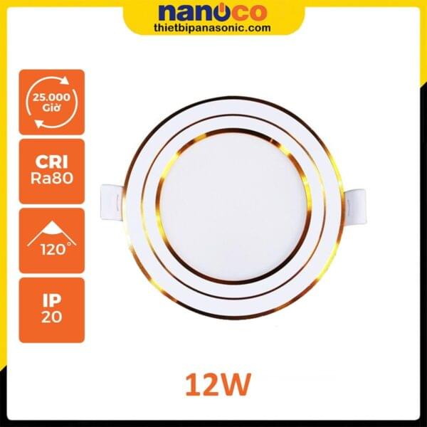 Đèn LED âm trần Nanoco 3S Series viền vàng 12W NDL126G110 (ánh sáng trắng), NDL124G110 (ánh sáng trung tính), NDL123G110 (ánh sáng vàng), NDL12CG110 (đổi 3 màu)