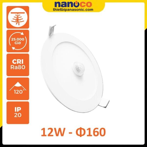 Đèn LED downlight siêu mỏng Nanoco 12W có cảm biến NSD123S (ánh sáng vàng)