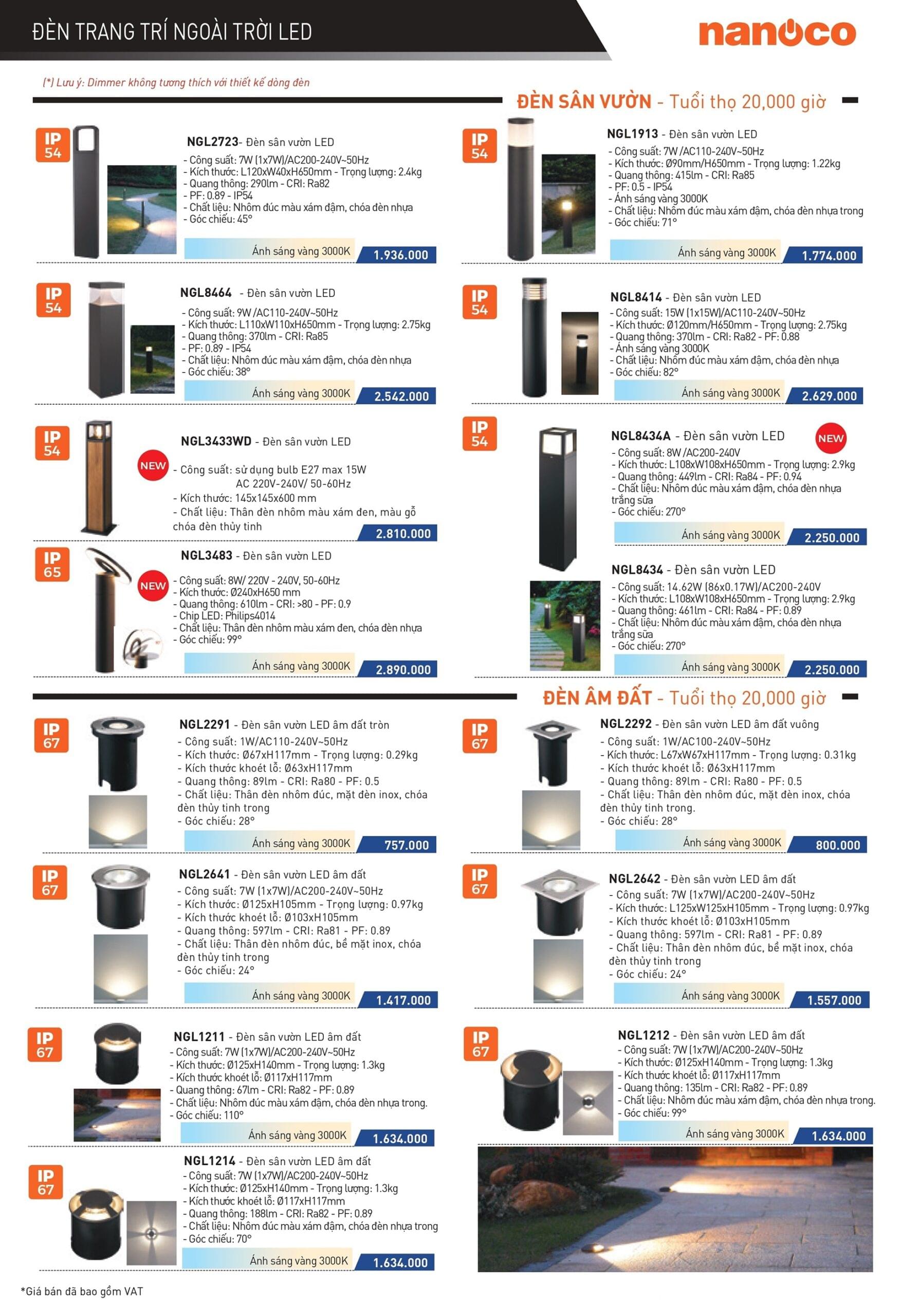 Catalogue bảng giá đèn sân vườn Nanoco - Trang 1