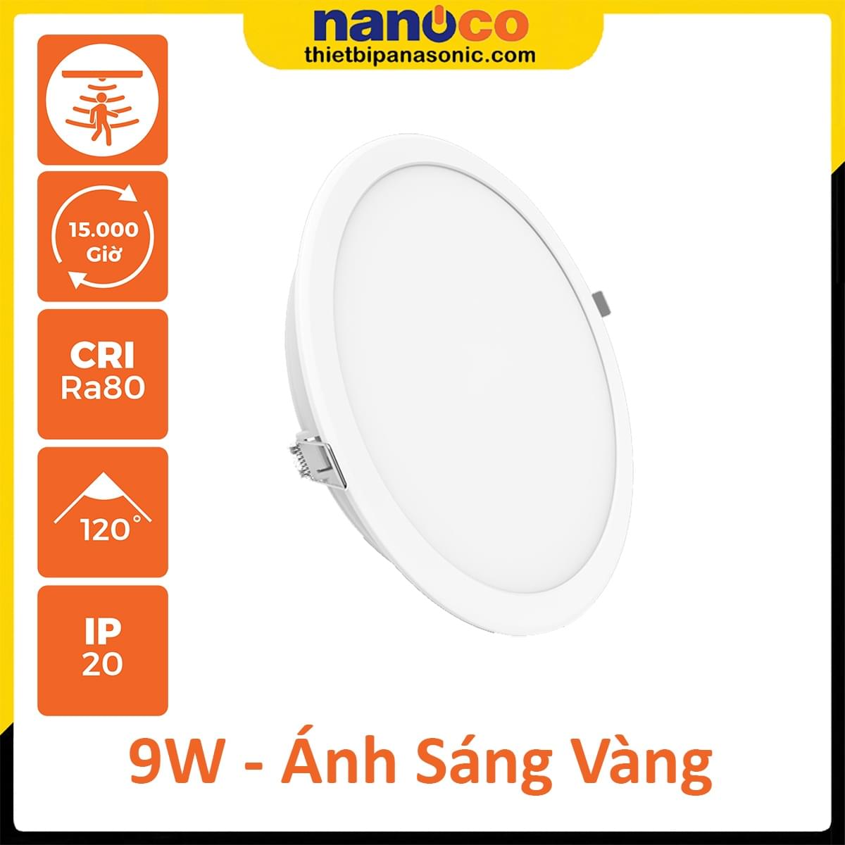 Đèn âm trần Nanoco Eco Series cảm biến 9W NED093S Ánh sáng vàng