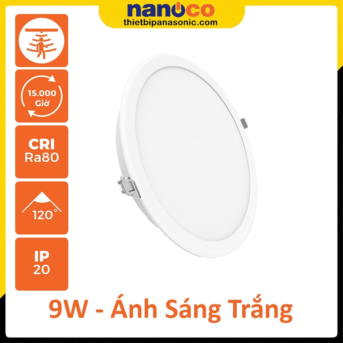 Đèn âm trần Nanoco Eco Series cảm biến 9W NED096S Ánh sáng trắng