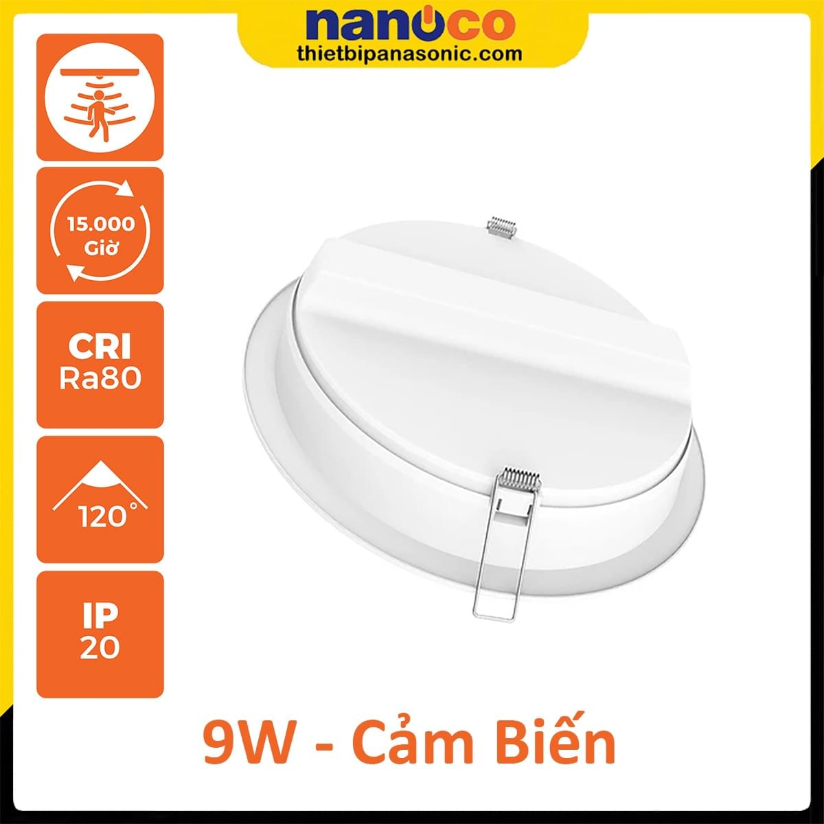 Mặt dưới của Đèn LED âm trần Nanoco Eco Series cảm biến 9W NED096S (ánh sáng trắng), NED093S (ánh sáng vàng)