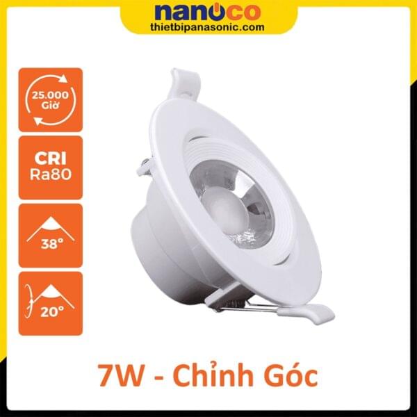Đèn âm trần chỉnh góc Nanoco 7W NADL076 (ánh sáng trắng), NADL074 (ánh sáng trung tính), NADL073 (ánh sáng vàng)