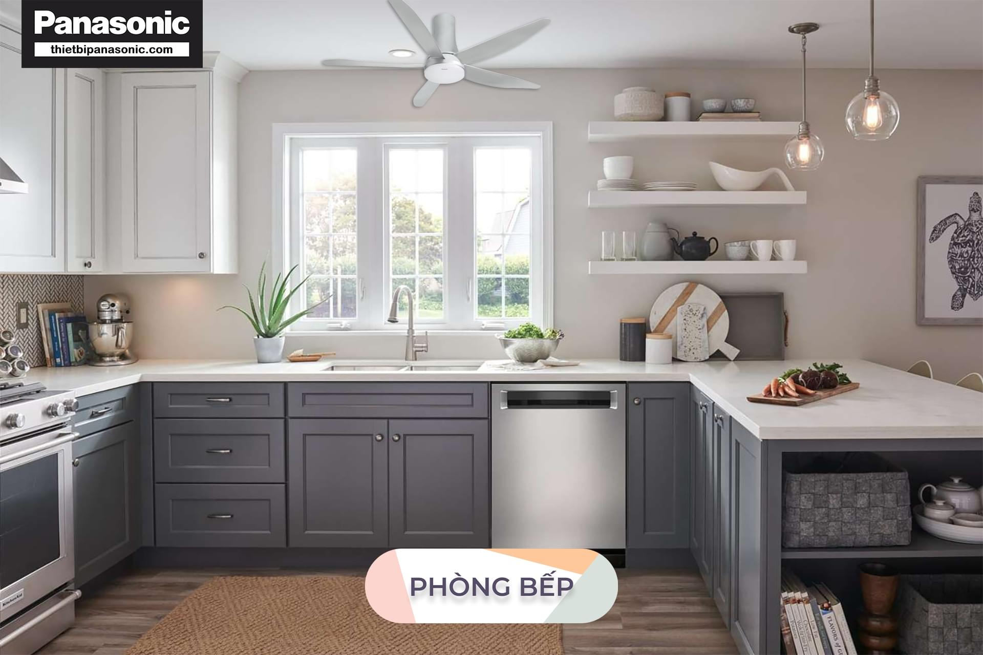 Quạt trần F-60UFN được lắp trong nhà bếp, phòng ăn