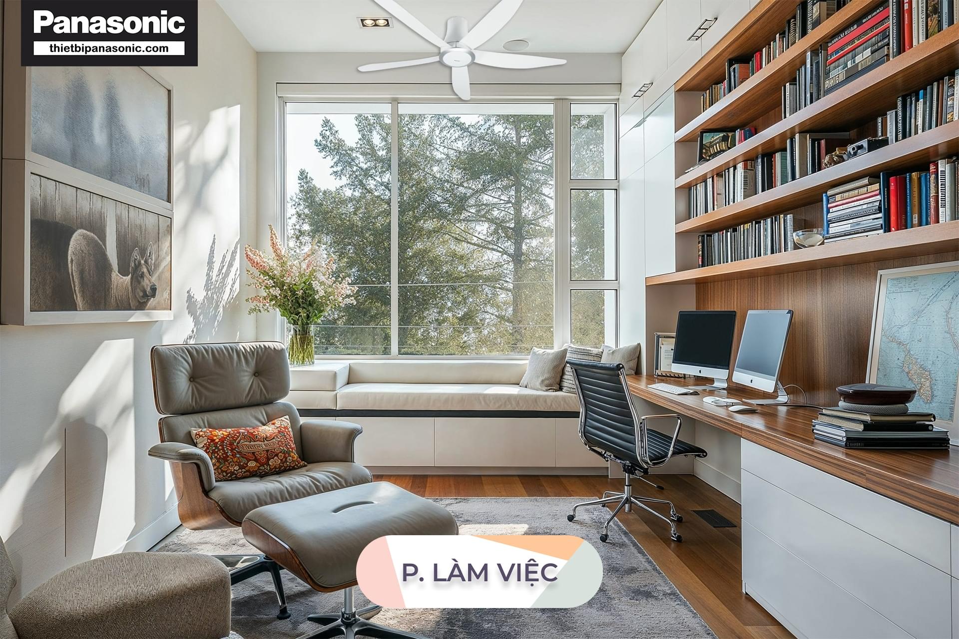 Quạt trần 5 cánh Panasonic F-60TDN được lắp trong phòng làm việc