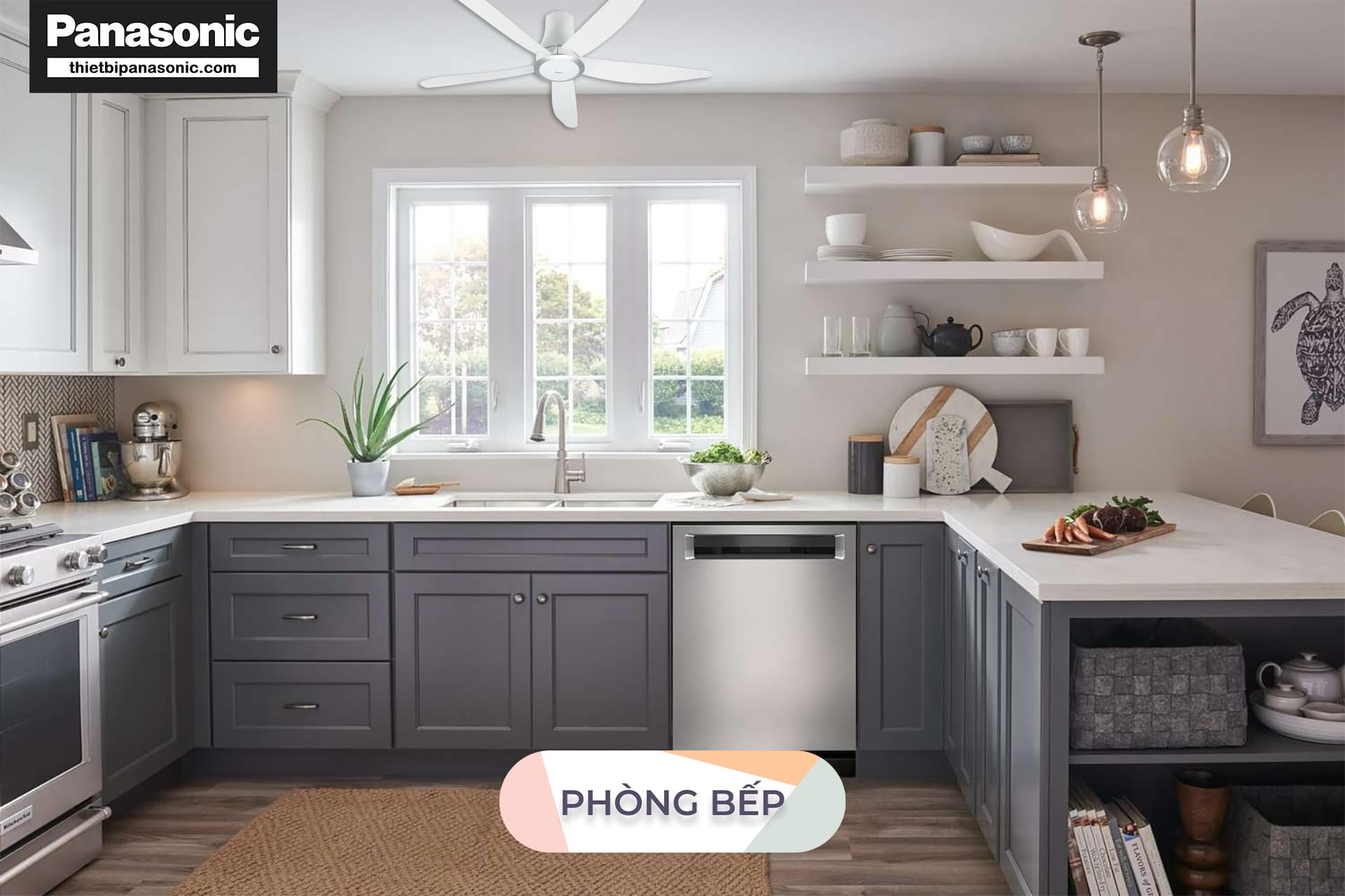 Quạt trần 5 cánh Panasonic F-60TDN được lắp trong phòng ăn, nhà bếp