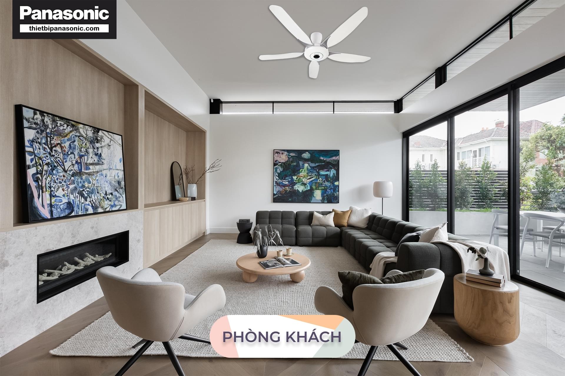 Quạt trần Panasonic F-60WWK được lắp trong phòng khách