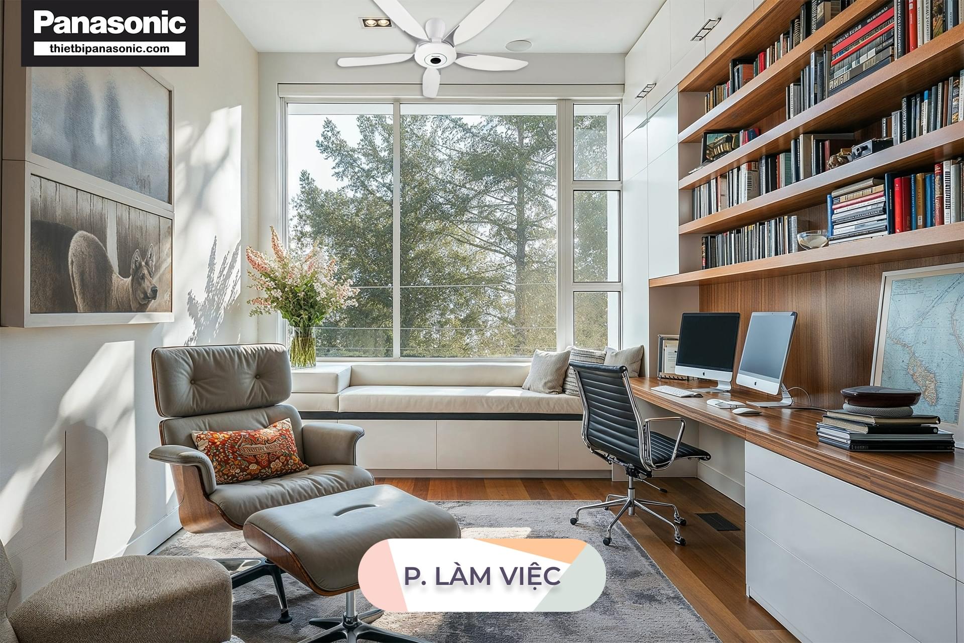 Quạt trần 5 cánh Panasonic F-60WWK được lắp tại phòng làm việc