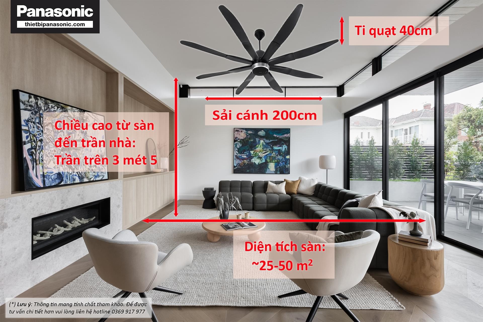 Hướng dẫn chọn Quạt trần Panasonic F-80ZBR theo chiều cao trần nhà và diện tích sàn nhà