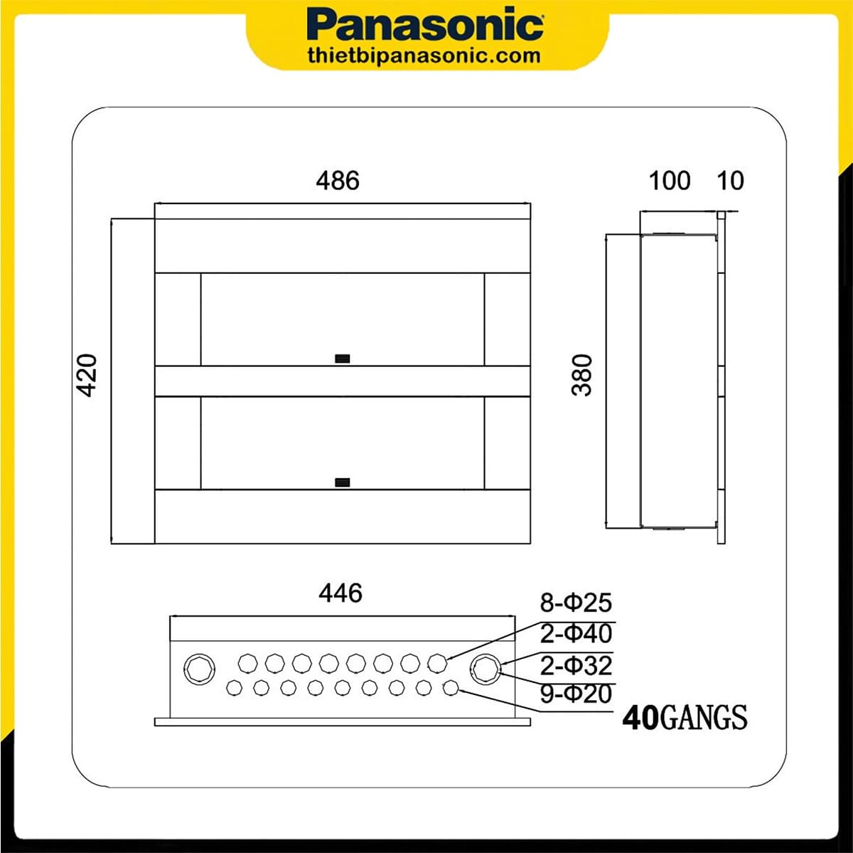 Bản vẽ kích thước của Tủ điện âm tường 40 Modules BQDX40G21AV