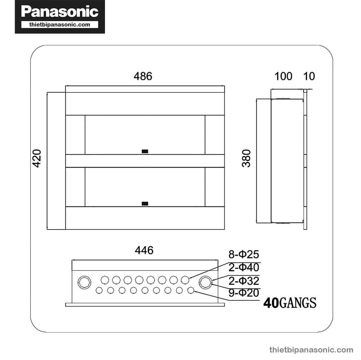 Bản vẽ kích thước của Tủ điện Panasonic âm tường 40 Modules BQDX40G21AV