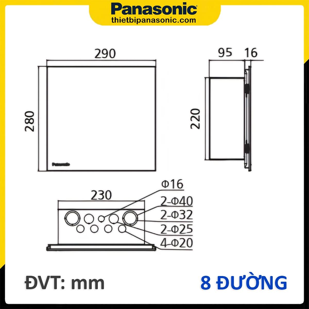 Bản vẽ kích thước của Tủ điện Moderva Panasonic 8 Modules BQDF08W31AV