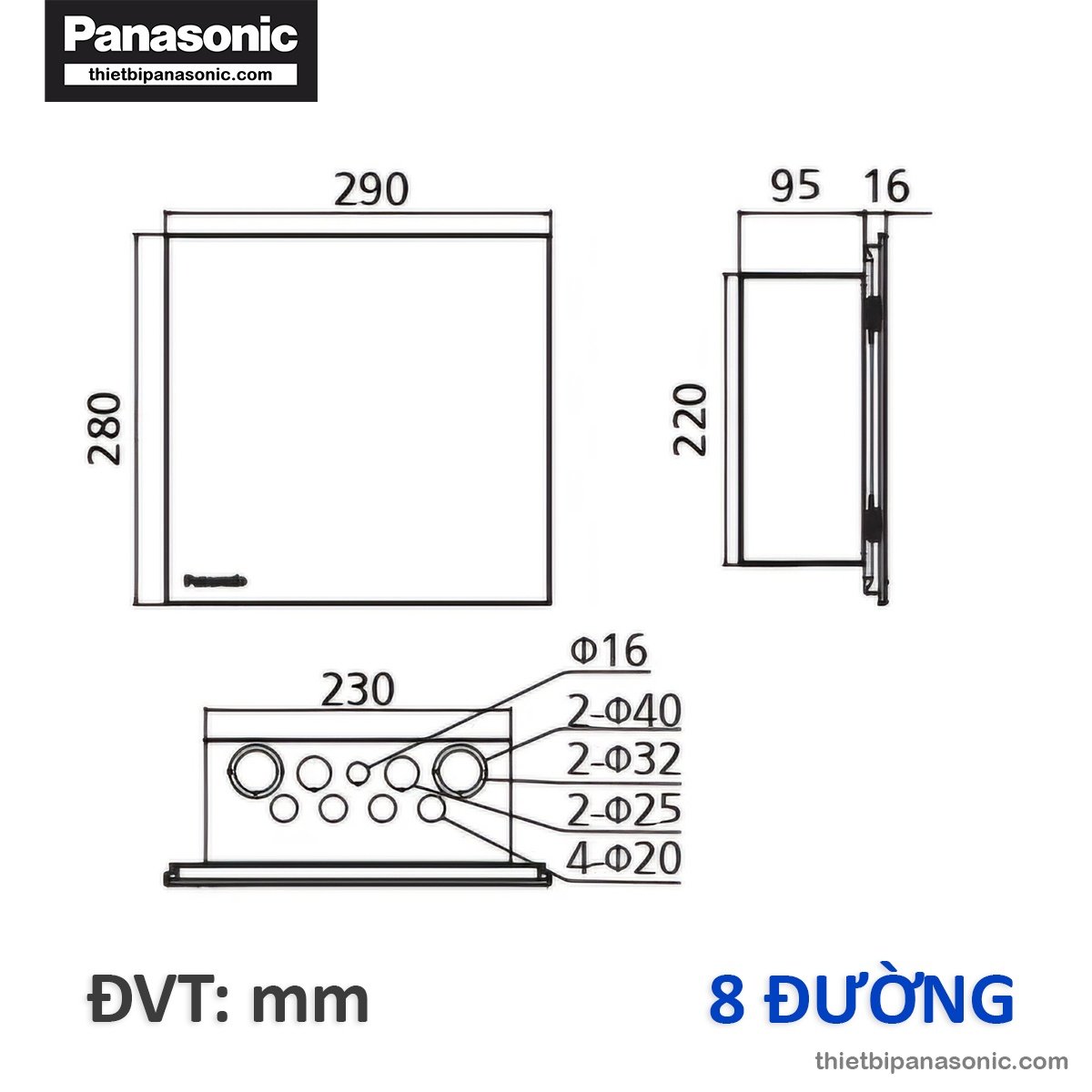 Bản vẽ kích thước chi tiết của Tủ điện Moderva Panasonic 8 Modules BQDF08MH31AV