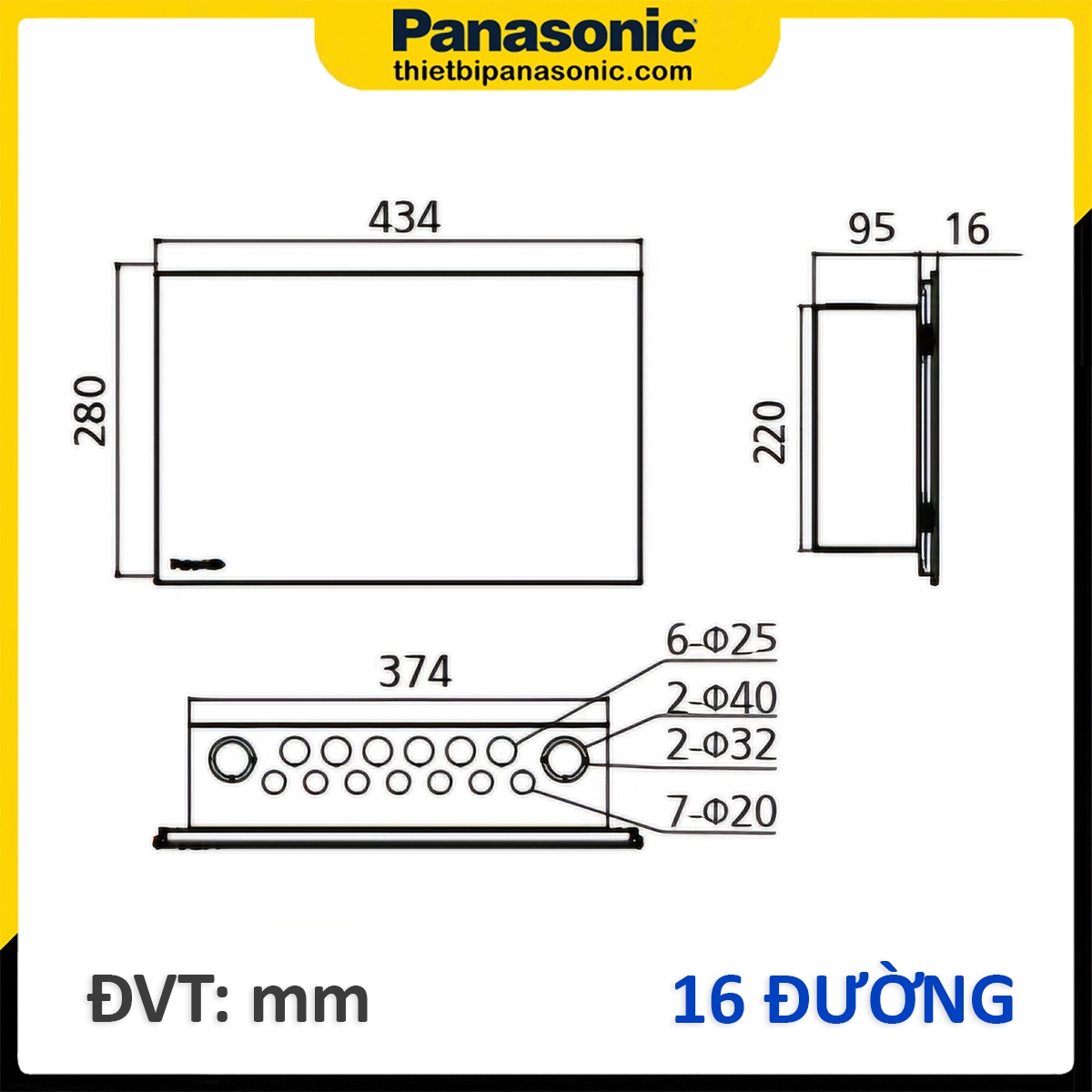 Bản vẽ kích thước chi tiết của Tủ điện Moderva Panasonic 16 Modules BQDF16MG31AV