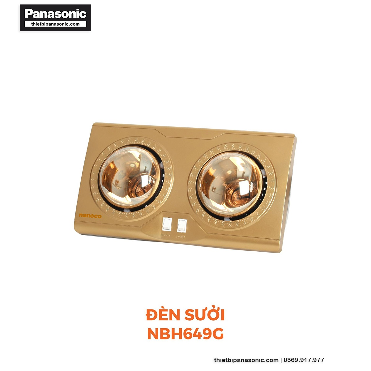 Đèn sưởi Nanoco NBH649G có công suất 550W cùng 2 bóng đèn hiệu suất cao