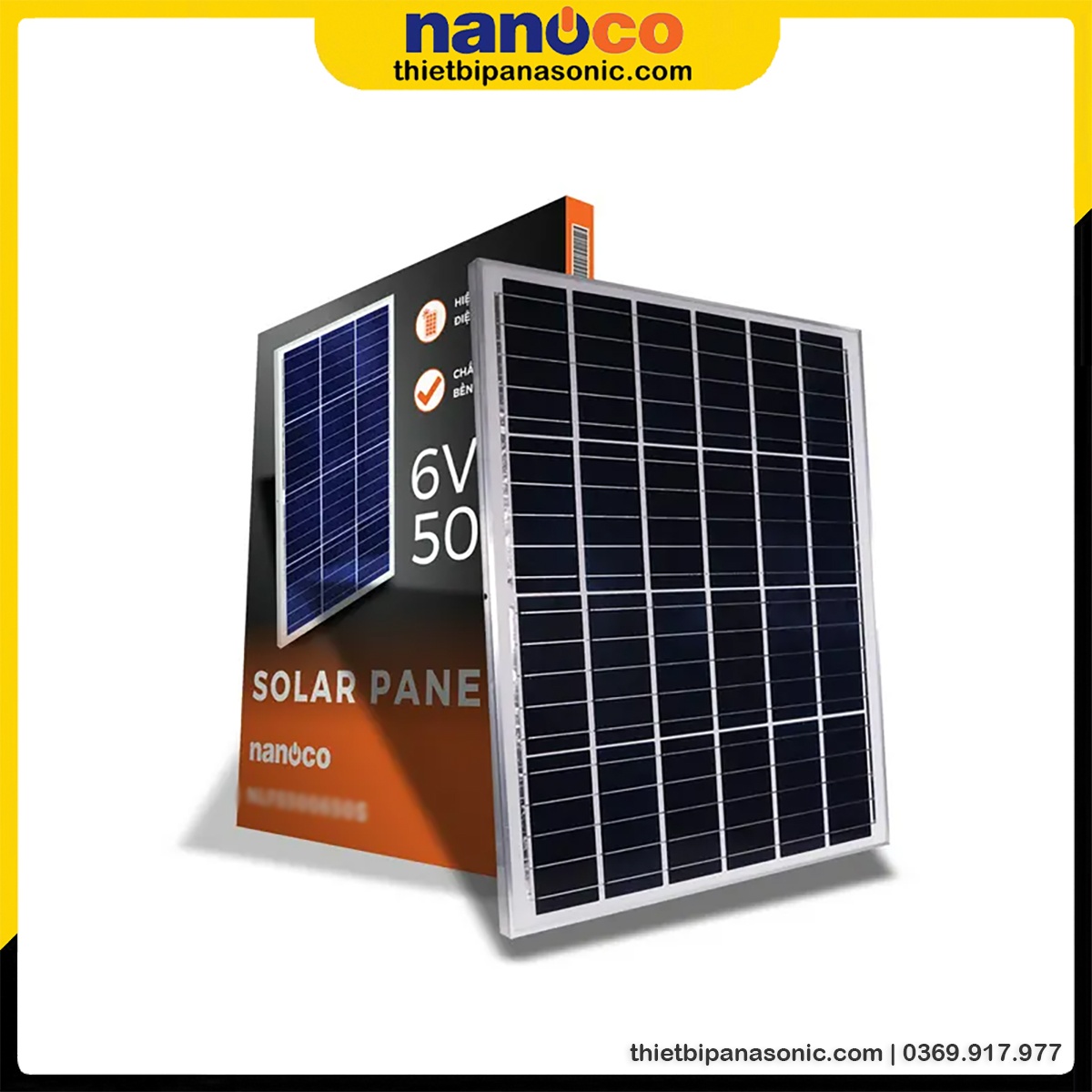 Tấm pin năng lượng mặt trời được đóng gói trong hộp giấy với đầy đủ thông tin về sản phẩm