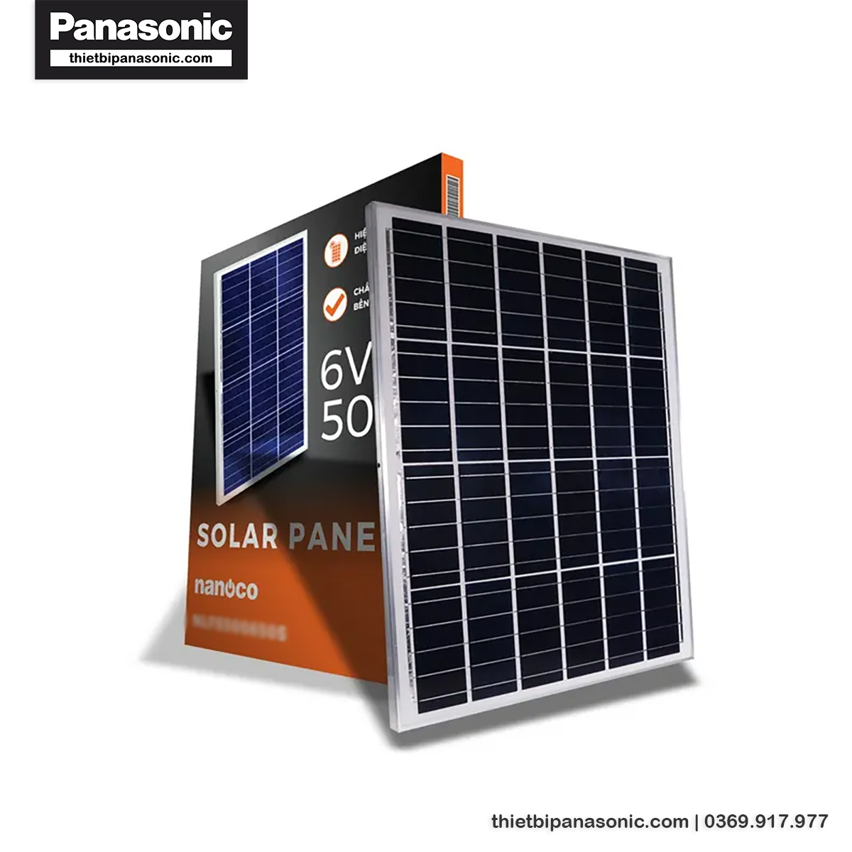 Tấm pin năng lượng mặt trời được đóng gói trong hộp giấy với đầy đủ thông tin về sản phẩm