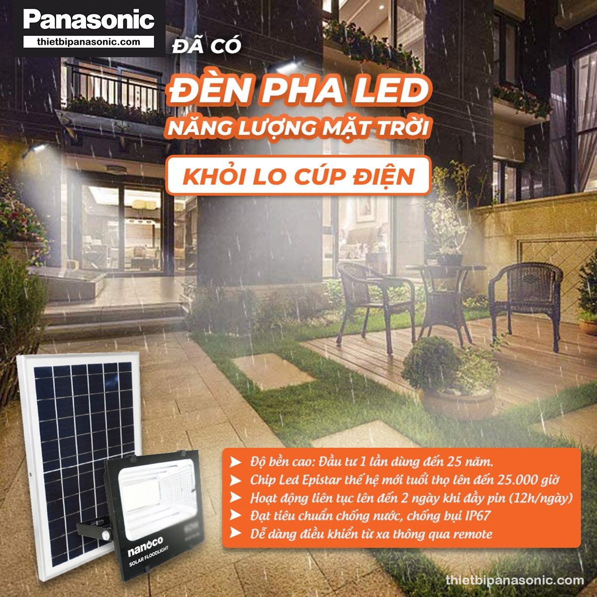 Đã có Đèn pha năng lượng mặt trời 300W NLFS300650L khỏi lo cúp điện