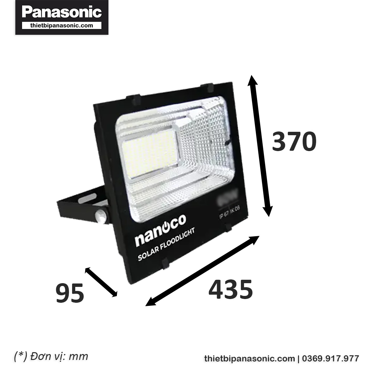 Kích thước Đèn pha năng lượng mặt trời 300W NLFS300650L Nanoco