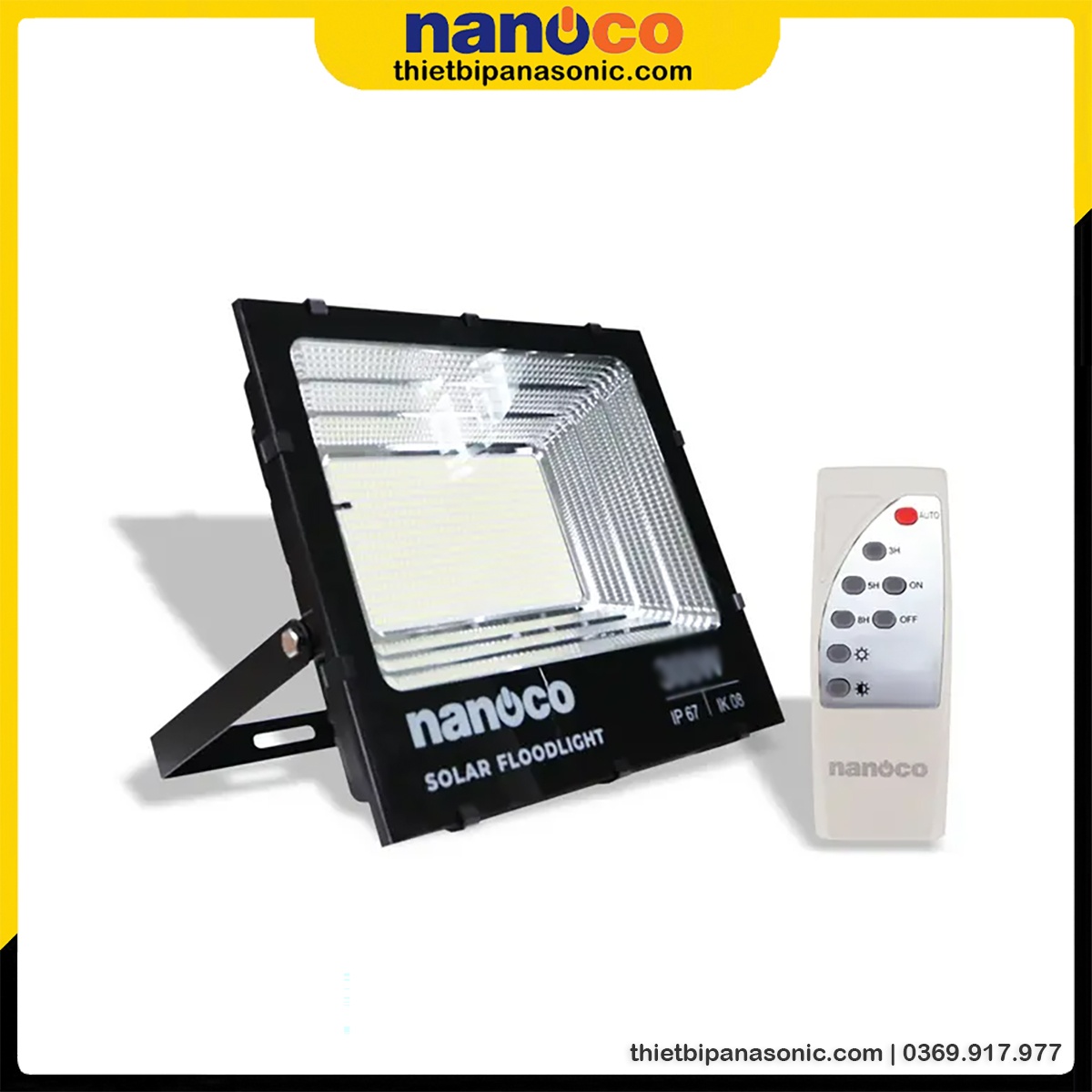 Đèn pha năng lượng mặt trời NLFS300650L Nanoco được trang bị kèm điều khiển từ xa đa năng