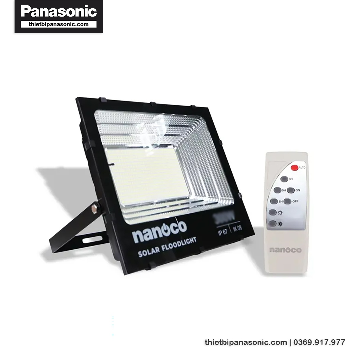 Đèn pha năng lượng mặt trời NLFS300650L Nanoco được trang bị kèm điều khiển từ xa đa năng