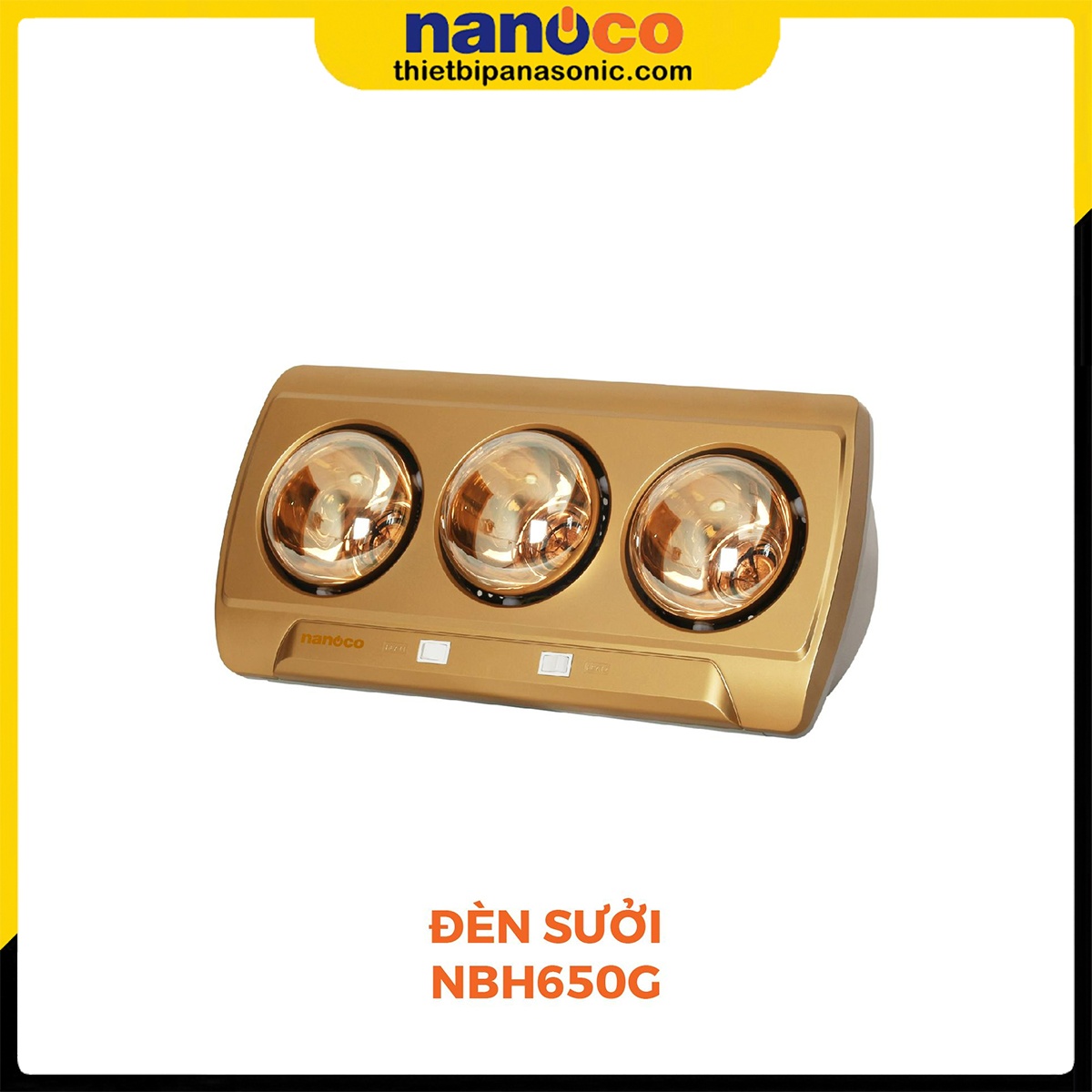 Đèn sưởi Nanoco gắn tường NBH650G có màu vàng đồng vô cùng sang trọng phù hợp với mọi không gian nhà tắm