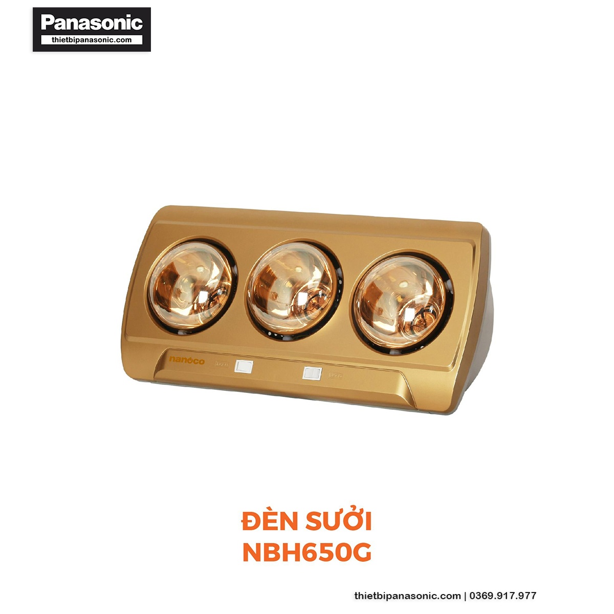 Đèn sưởi Nanoco gắn tường NBH650G có màu vàng đồng vô cùng sang trọng phù hợp với mọi không gian nhà tắm