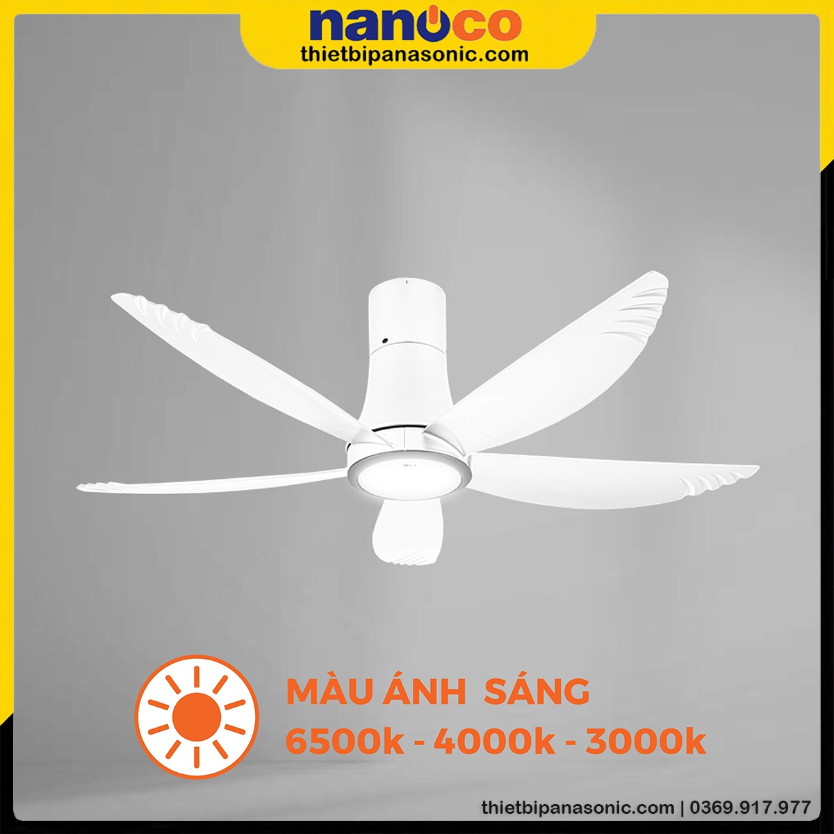 Đèn LED được trang bị trên Quạt trần Nanoco NCF5653-WL là loại cao cấp, có thể đổi 3 màu ánh sáng khác nhau mang lại trải nghiệm sử dụng thú vị