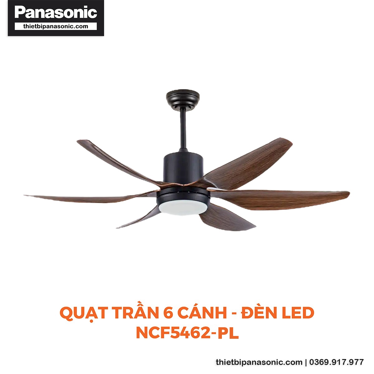 Quạt trần vân gỗ Nanoco NCF5462-PL 6 cánh có đèn LED