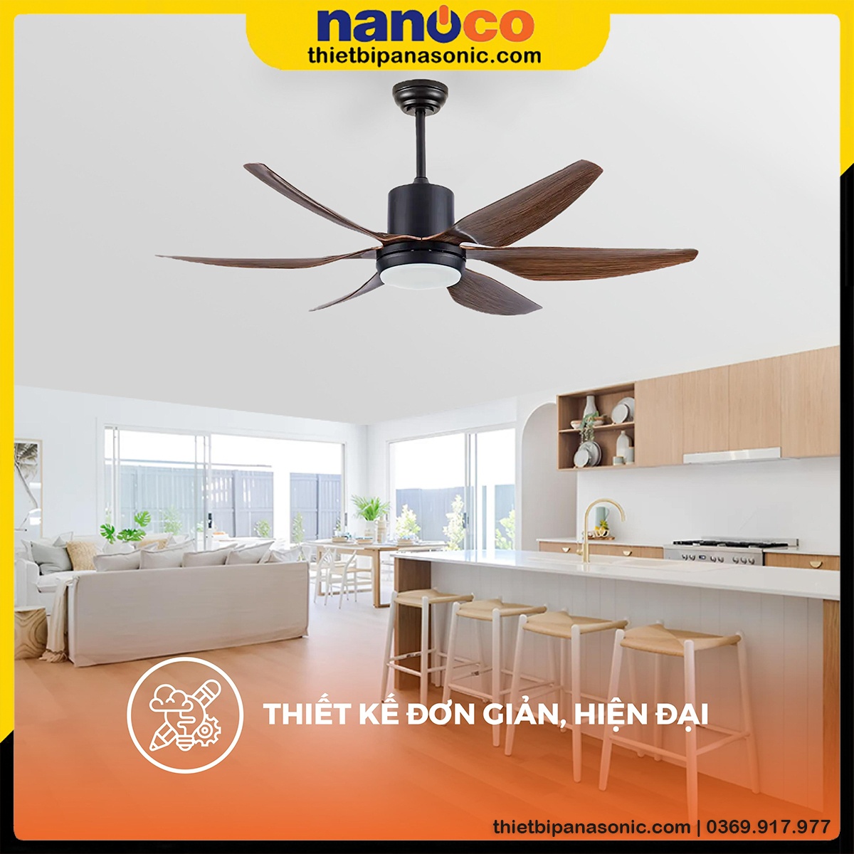 Hình ảnh thực tế của Quạt trần cánh vân gỗ NCF5462-PL có đèn LED