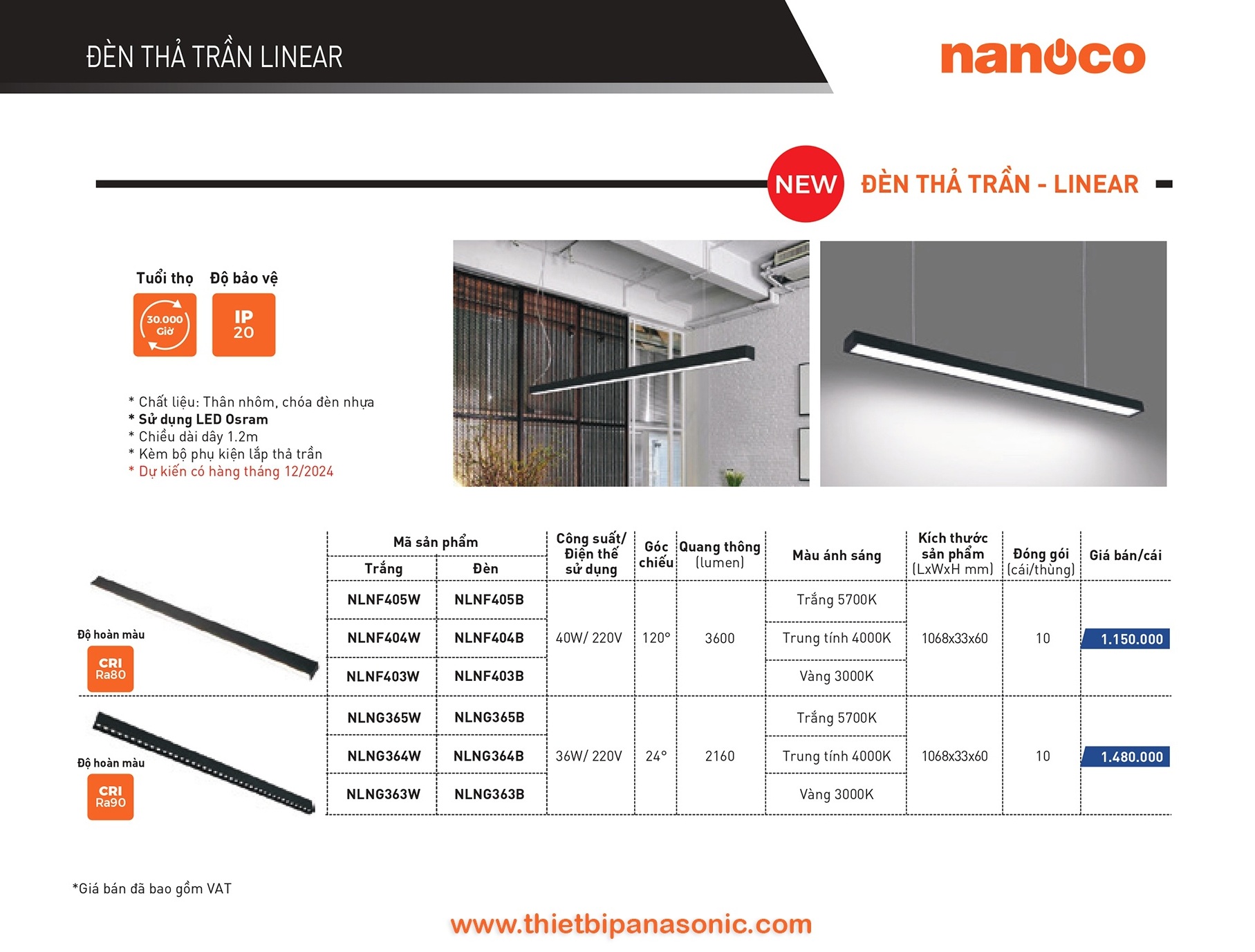 Catalogue Bảng giá đèn LED Linear