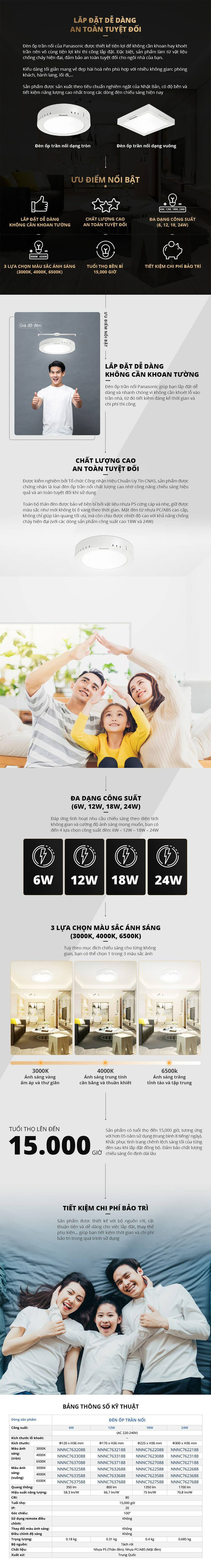 Đặc điểm nổi bật của Đèn ốp trần Panasonic 6W vuông NNNC7632588 (ánh sáng vàng), NNNC7633588 (ánh sáng trung tính), NNNC7637588 (ánh sáng trắng)