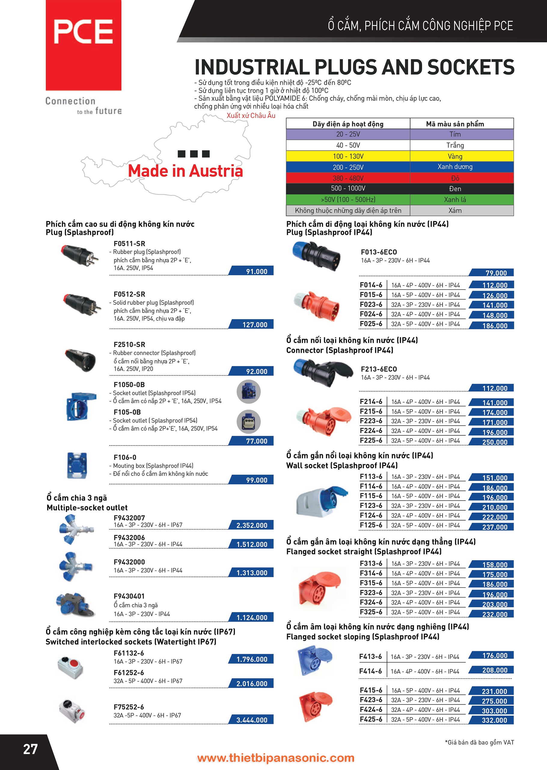 Catalogue Bảng giá Phích cắm ổ cắm công nghiệp PCE