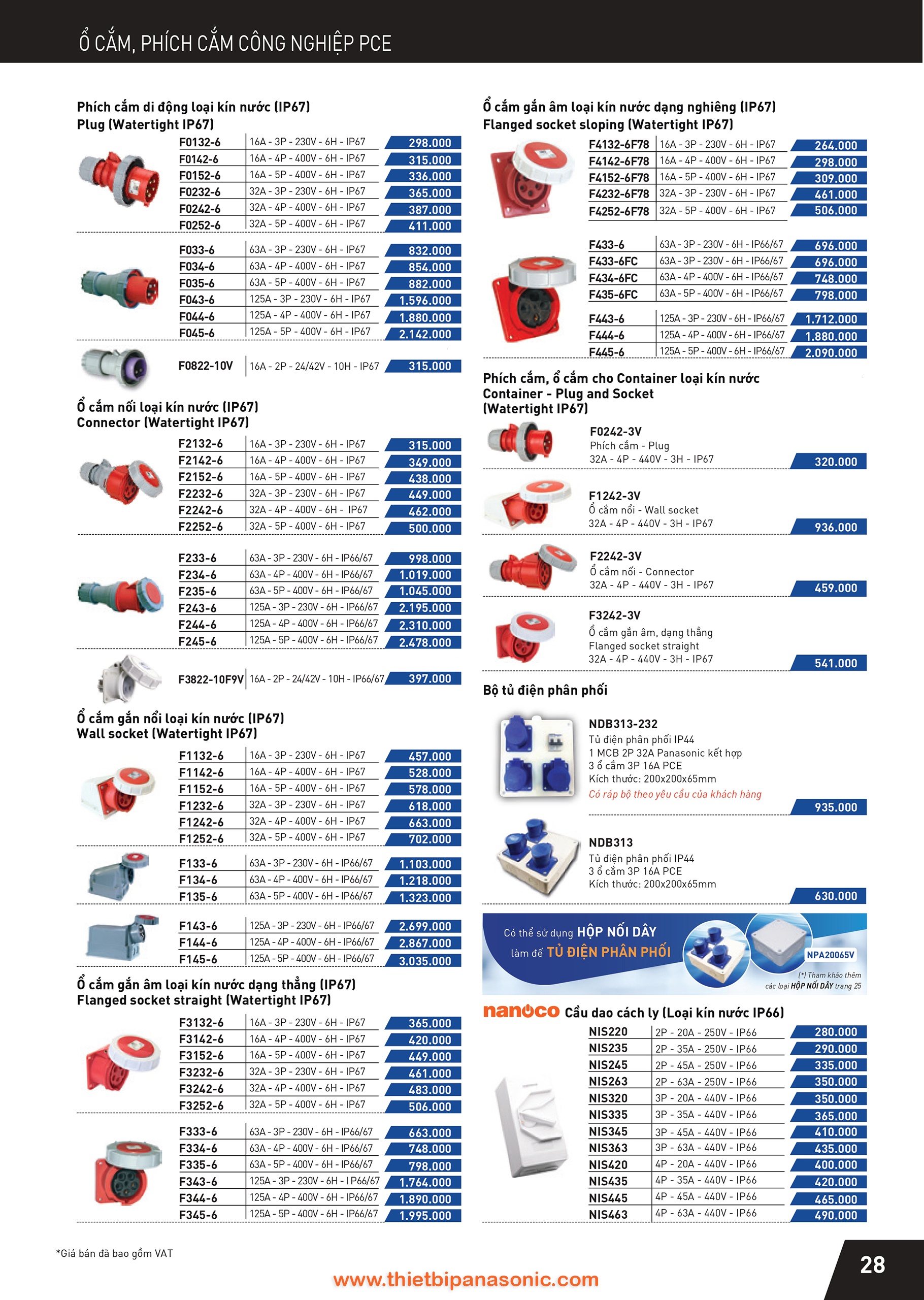 Catalogue Bảng giá Phích cắm ổ cắm công nghiệp PCE