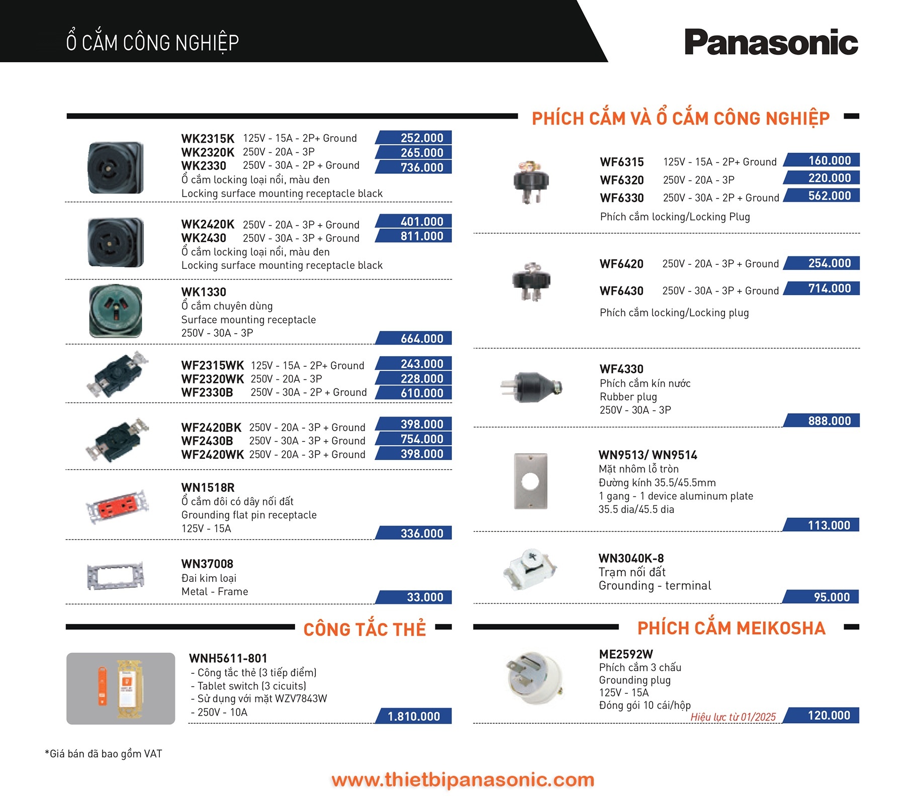 Catalogue Bảng giá Phích cắm ổ cắm công nghiệp Panasonic