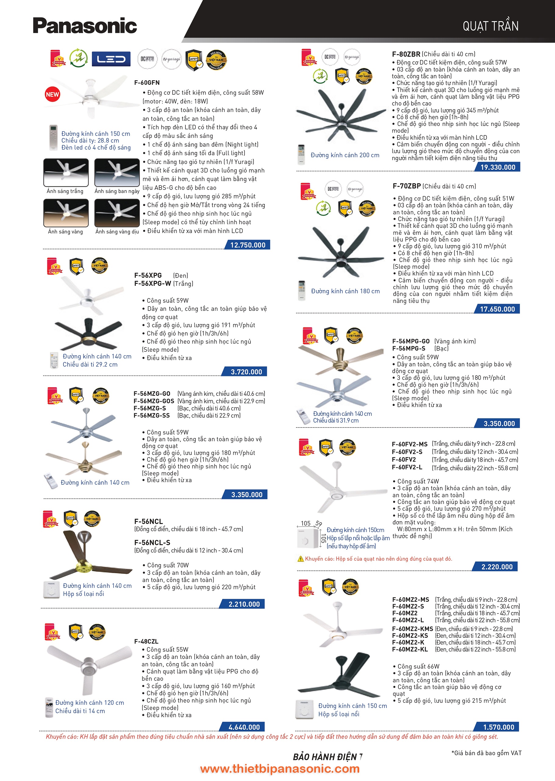 Catalogue Bảng giá Quạt điện -4 Catalogue Bảng giá Quạt điện Panasonic