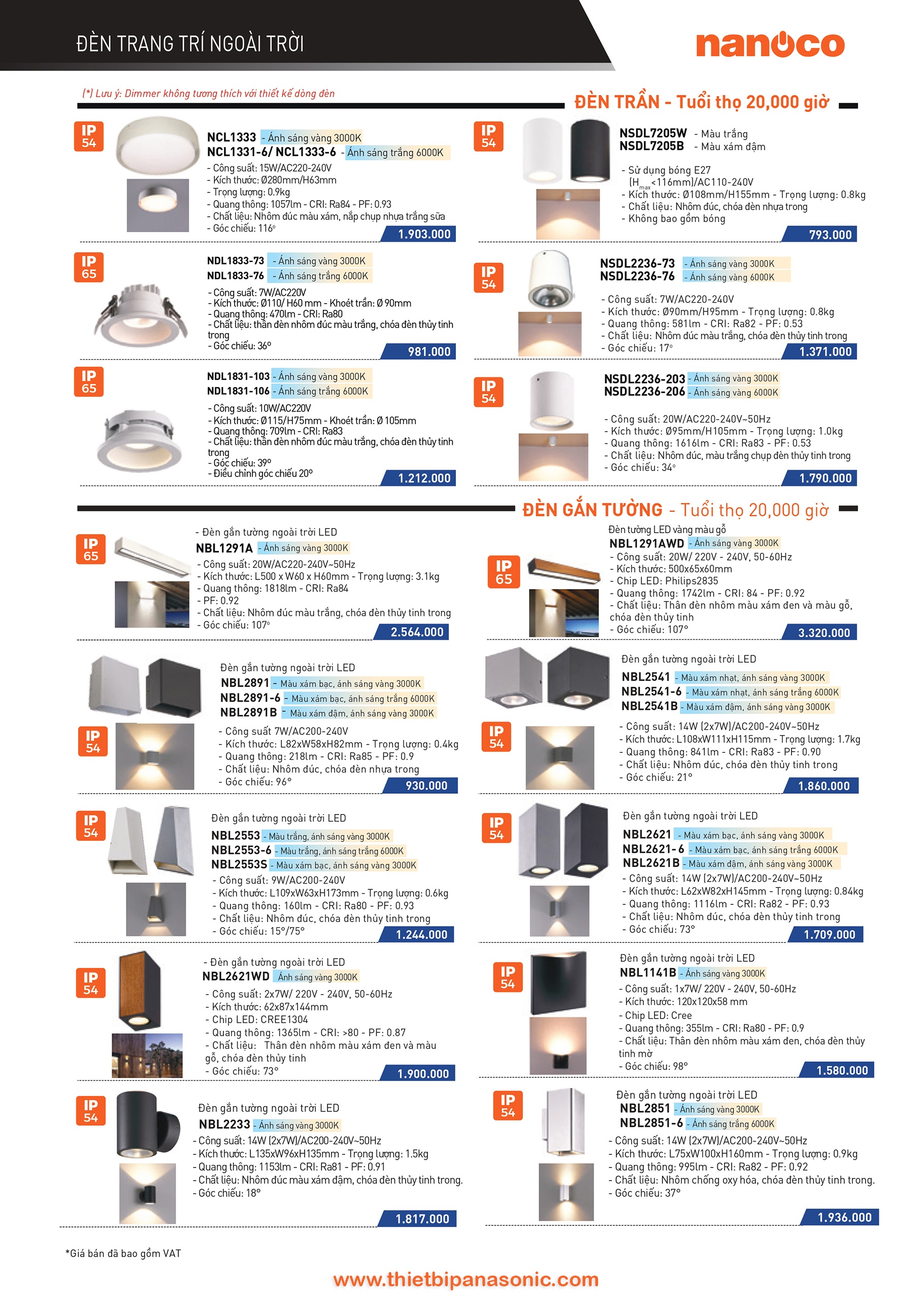 Catalogue Bảng giá đèn LED Nanoco -30 Catalogue Bảng giá đèn LED ngoài trời Nanoco