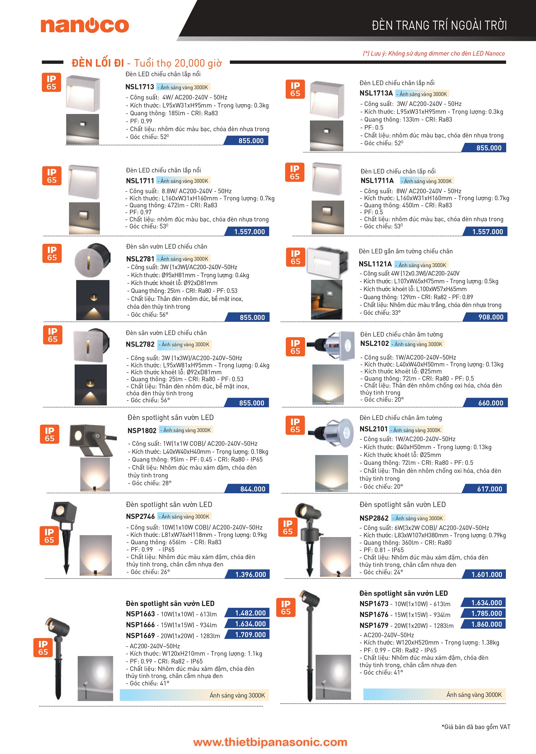 Catalogue Bảng giá đèn LED Nanoco -33 Catalogue Bảng giá đèn LED ngoài trời Nanoco