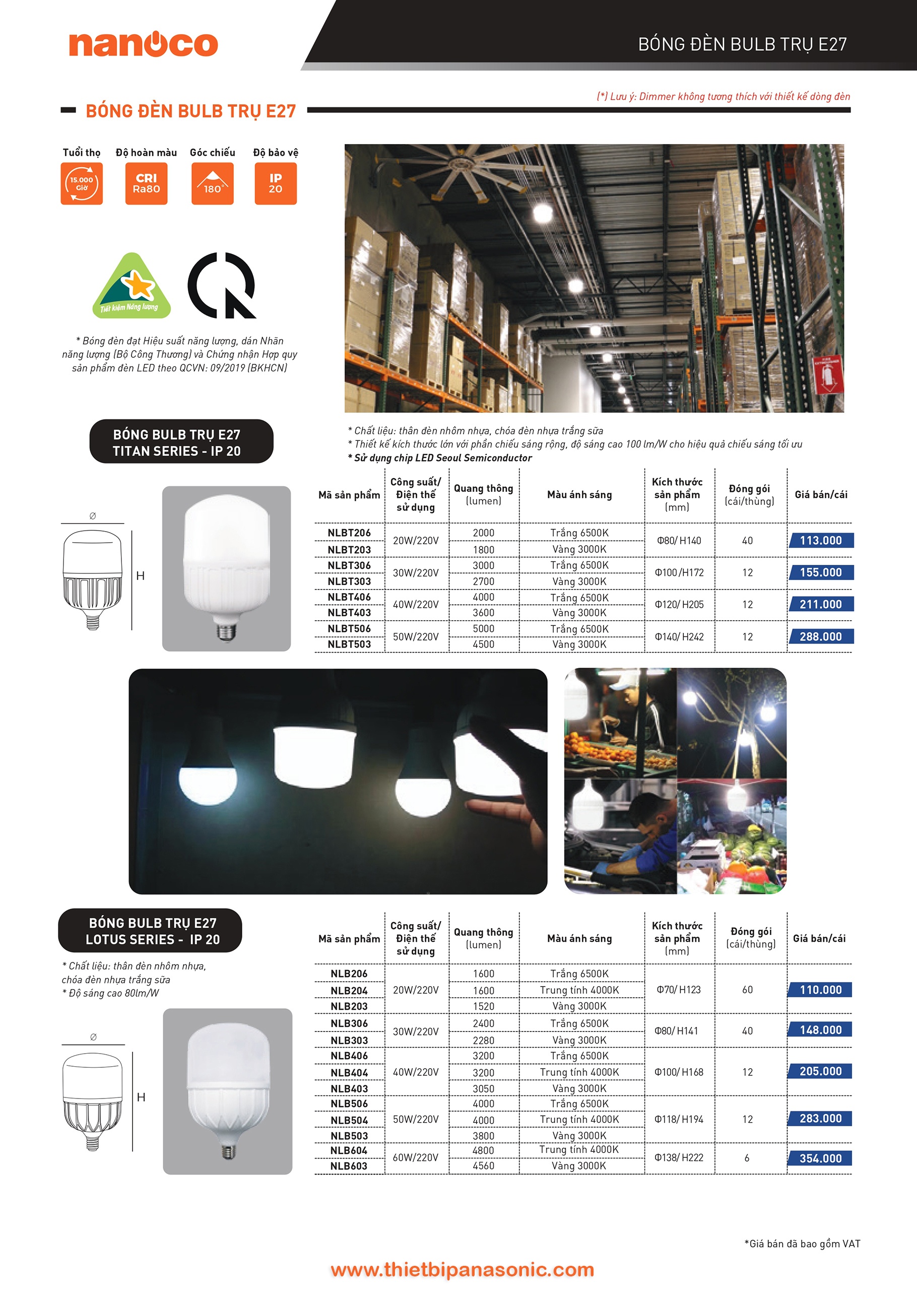 Catalogue Bảng giá đèn LED Nanoco -9 Catalogue Bảng giá đèn LED Nanoco