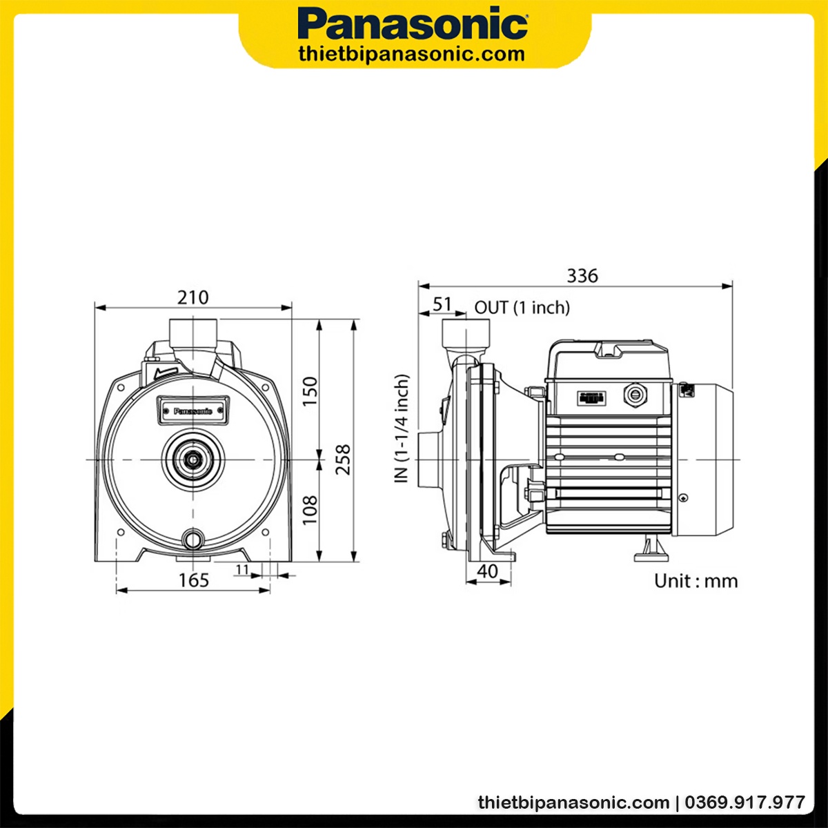 Bản vẽ kích thước của Máy bơm Panasonic GP-20HCN1SVN 1480W