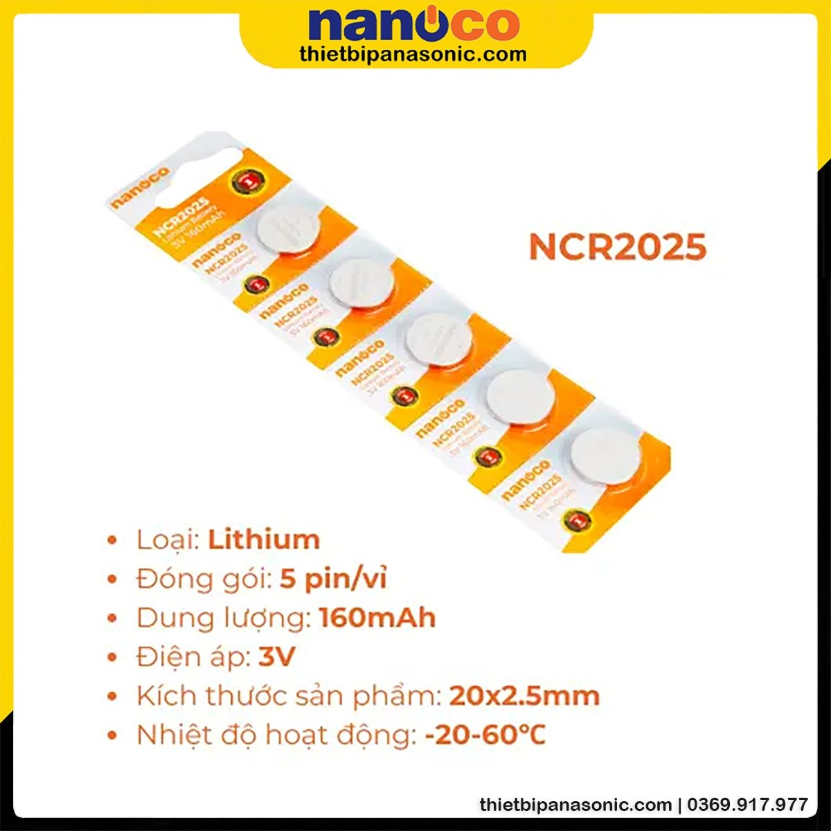 Đặc điểm nổi bật của Pin Nanoco NCR2025 Lithium 160mAh